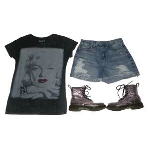 Doc Martens Boots Combat Rose Gold Foil Metallic Zip 90s Kawaii Grunge alt egirl